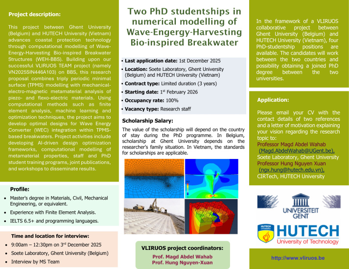 Học bổng Nghiên cứu sinh dự án Bỉ giữa HUTECH - Ghent 2