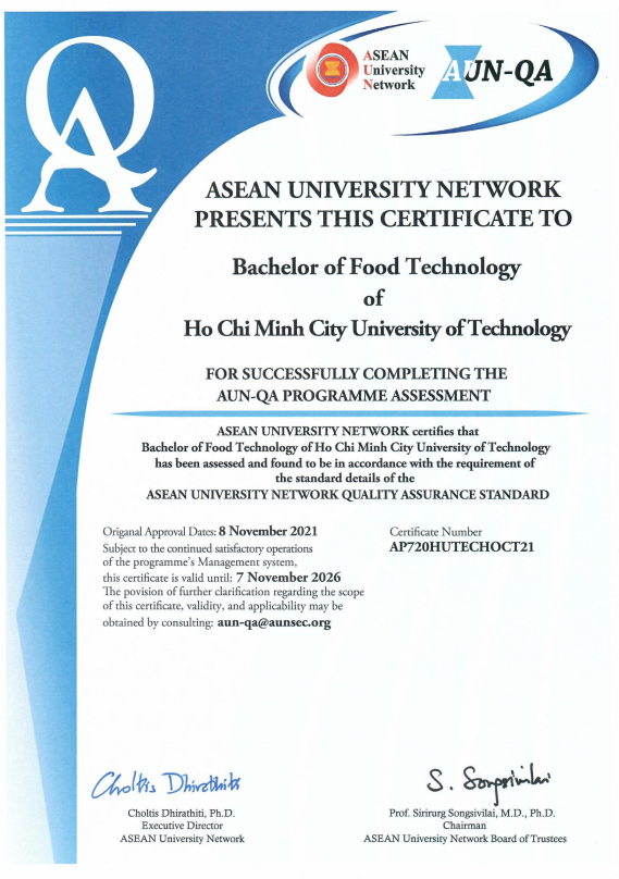 Food Technology program is highly appreciated by AUN - QA auditors 9