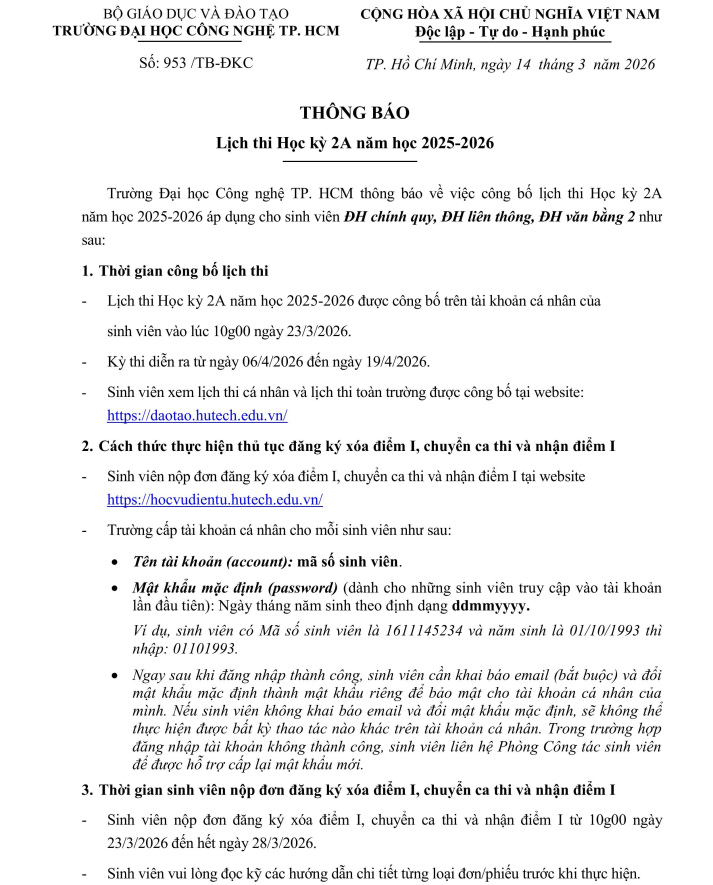 Thông báo Lịch thi Học kỳ 2A năm học 2025-2026 4