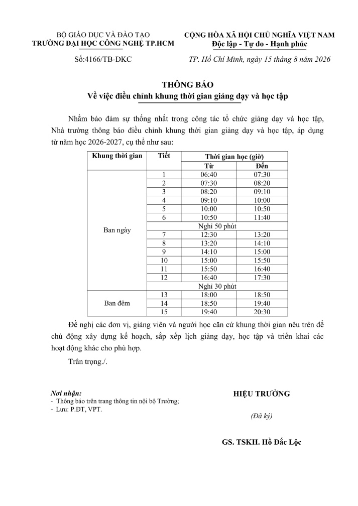 Thông báo về việc điều chỉnh khung thời gian giảng dạy và học tập 4