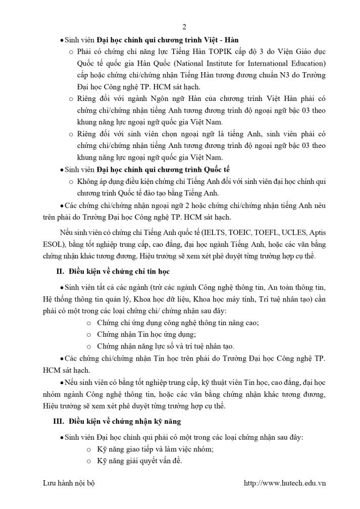 Thông báo về điều kiện chứng chỉ để xét tốt nghiệp đối với sinh viên đại học chính qui, liên thông, văn bằng hai từ khóa 2025 trở về sau 6