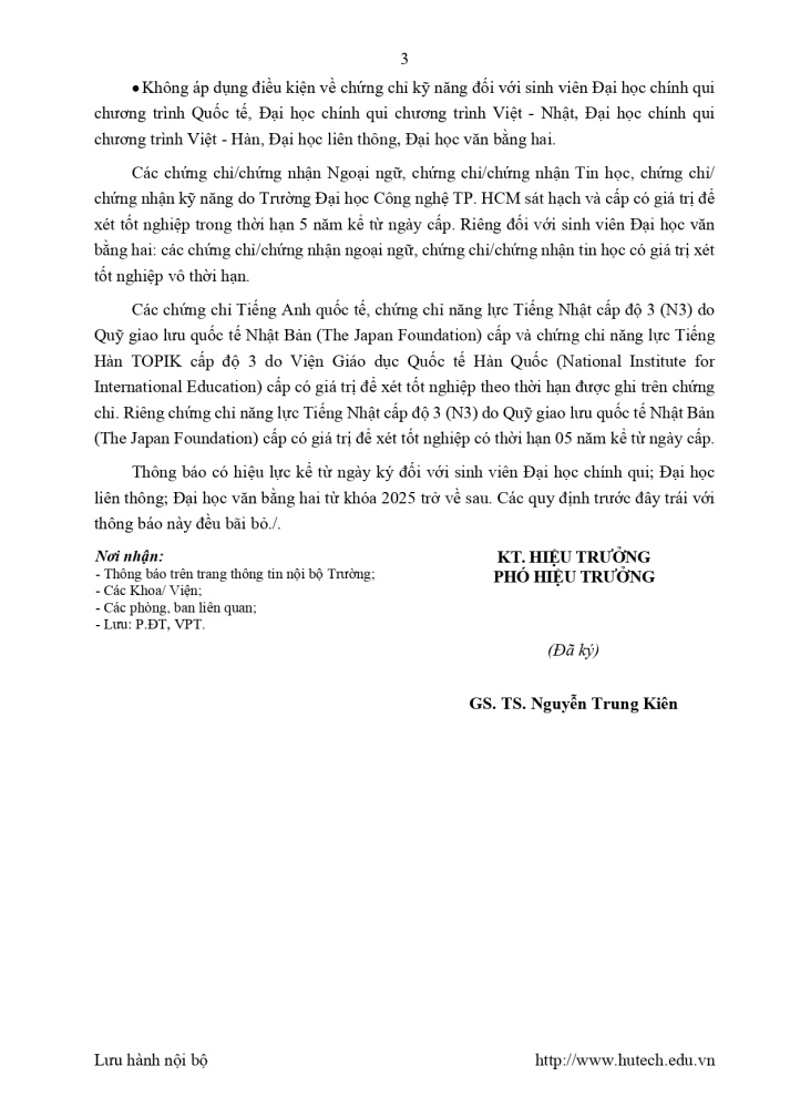 Thông báo về điều kiện chứng chỉ để xét tốt nghiệp đối với sinh viên đại học chính qui, liên thông, văn bằng hai từ khóa 2025 trở về sau 9