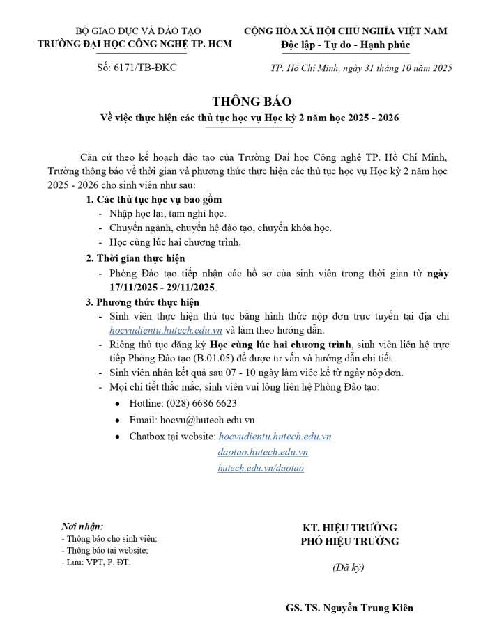 Thông báo Về việc thực hiện các thủ tục học vụ Học kỳ 2 năm học 2025 - 2026 4