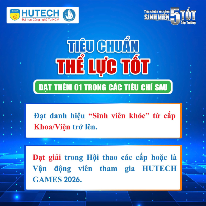 TIÊU CHUẨN XÉT CHỌN DANH HIỆU “SINH VIÊN 5 TỐT” CẤP TRƯỜNG NĂM HỌC 2025 - 2026 34
