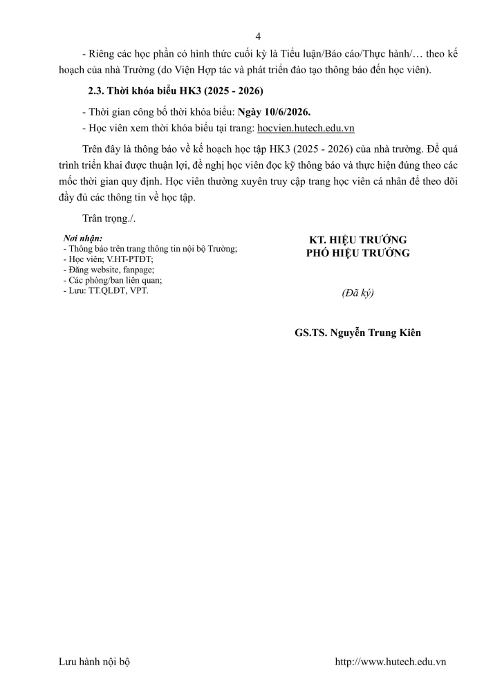Nhà trường thông báo tới sinh viên chương trình đào tạo từ xa trình độ đại học kế hoạch học tập học kỳ 3, năm học 2025 - 2026 32