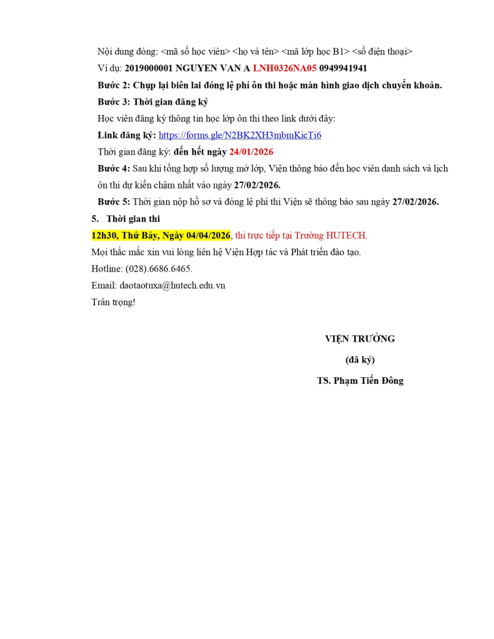 THÔNG BÁO ĐỢT ÔN THI TIẾNG ANH B1 - ĐỢT NGÀY 09/03/2026 (Dành cho học viên thi tại HUTECH) 7