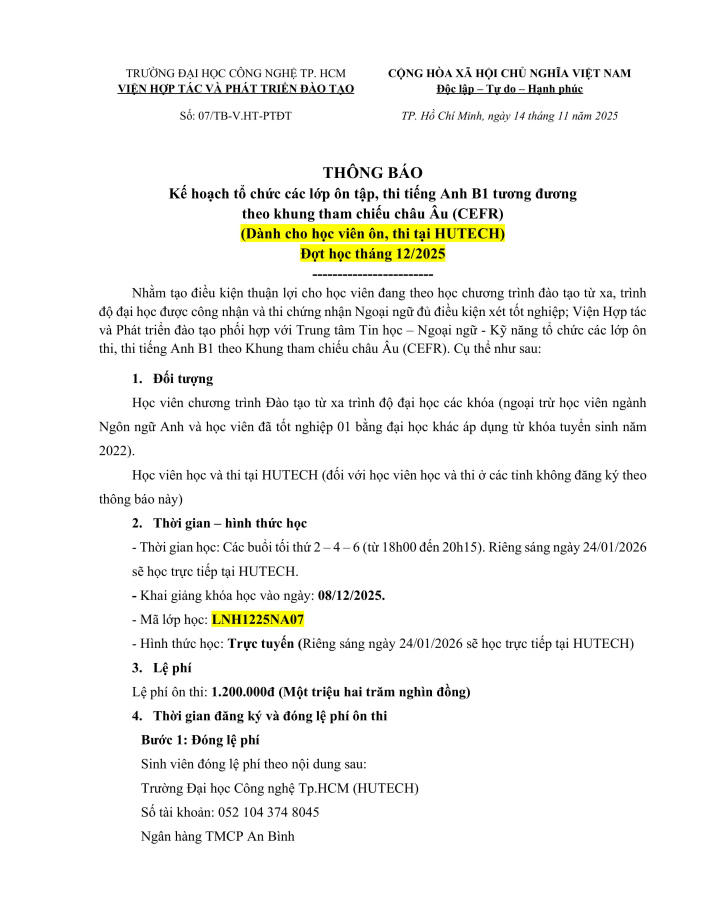 Thông báo đợt ôn thi tiếng anh B1 - Đợt ngày 08/12/2025 (dành cho học viên thi HUTECH) 9