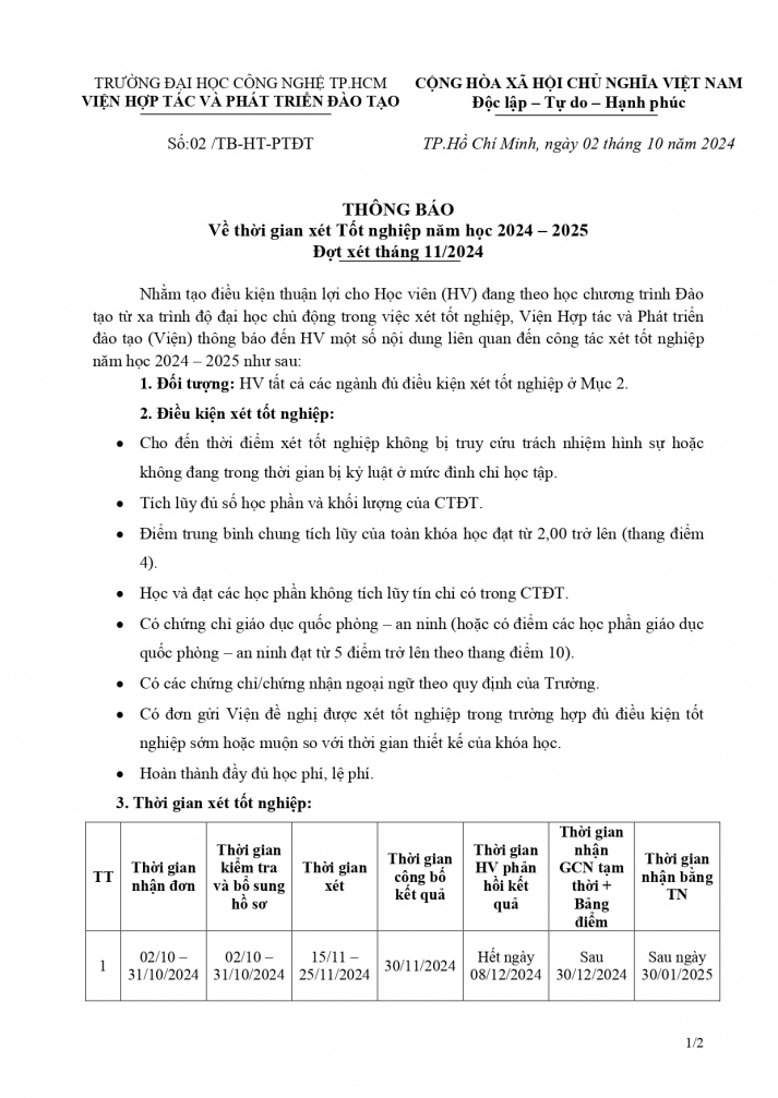 Thông báo xét tốt nghiệp - Đợt tháng 11/2024 11