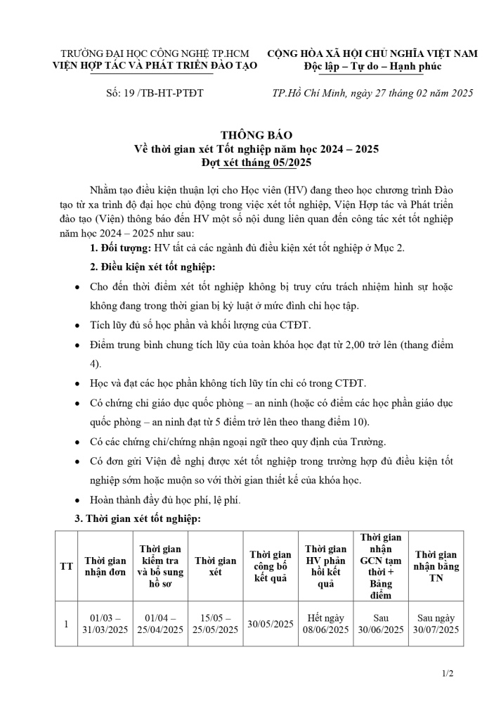 THÔNG BÁO THỜI GIAN XÉT TỐT NGHIỆP – ĐỢT XÉT THÁNG 05/2025 23