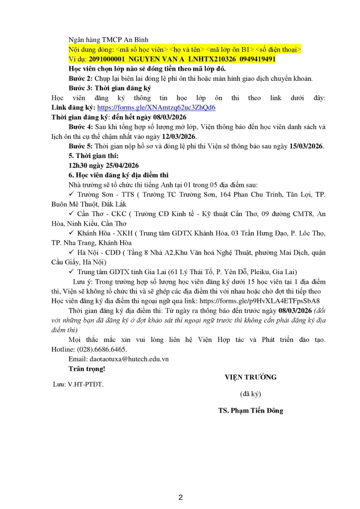 THÔNG BÁO HỌC VÀ THI B1 TẠI CÁC TRẠM - ĐỢT HỌC THÁNG 03/2026 10