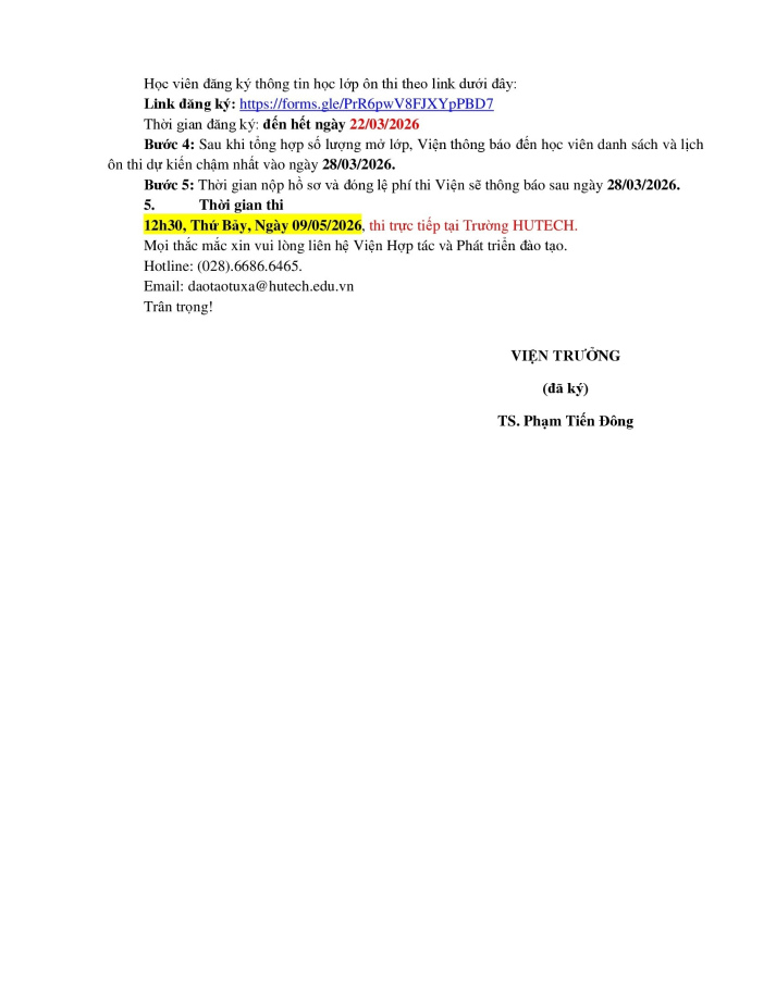THÔNG BÁO ĐỢT ÔN THI TIẾNG ANH B1 - ĐỢT NGÀY 06/04/2026 (Dành cho học viên thi tại HUTECH) 12