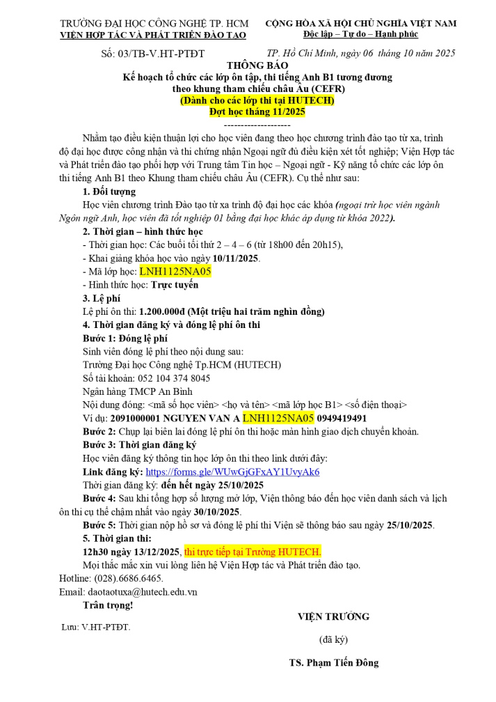 Thông báo đợt ôn thi tiếng anh B1 - Đợt ngày 10/11/2025 (dành cho học viên thi HUTECH) 10