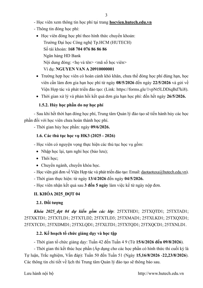 Nhà trường thông báo tới sinh viên chương trình đào tạo từ xa trình độ đại học kế hoạch học tập học kỳ 3, năm học 2025 - 2026 29