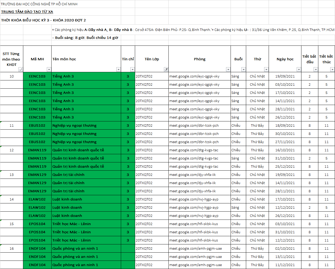 THỜI KHÓA BIỂU HỌC KỲ 3 - KHOA 2020 ĐỢT 2 31