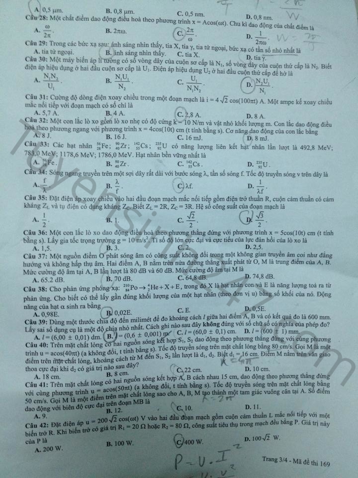 Đề thi & Đáp án môn Vật lý THPT Quốc gia 2015 (Kỳ thi thử tại TP.HCM) 39