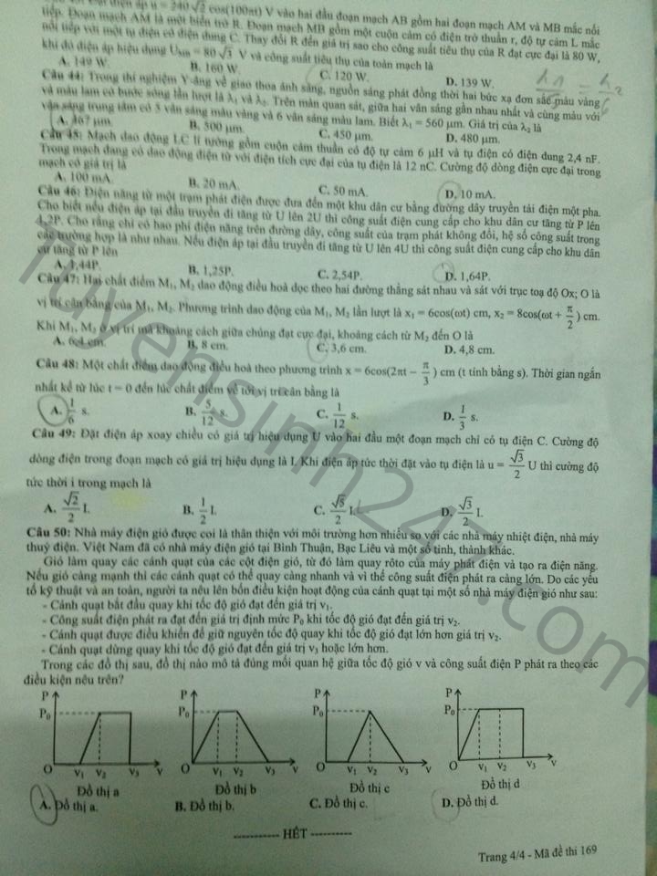 Đề thi & Đáp án môn Vật lý THPT Quốc gia 2015 (Kỳ thi thử tại TP.HCM) 41