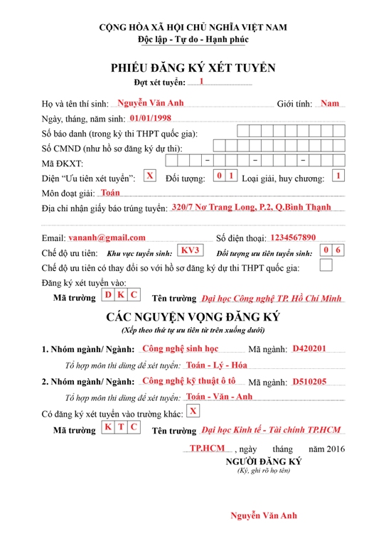 hướng dẫn làm hồ sơ đăng ký dự thi THPT Quốc gia 2016