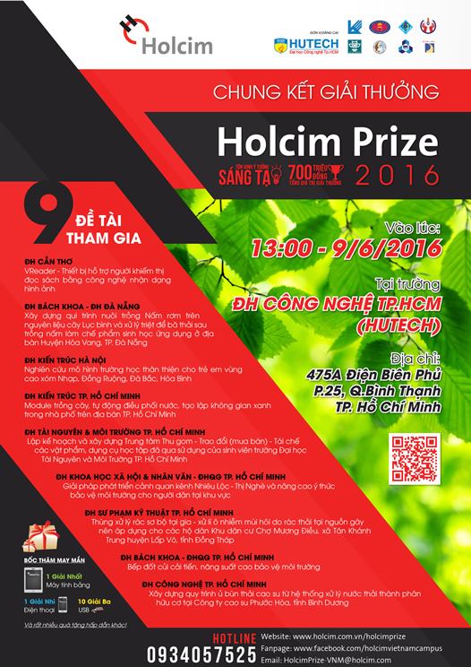 Chung kết “Holcim Prize 2016” sẽ diễn ra tại HUTECH vào ngày 9/6 tới 10