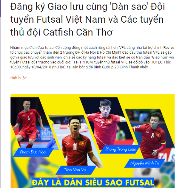“Dàn sao” Futsal Việt Nam sẽ đến giao lưu cùng Sinh viên HUTECH 52