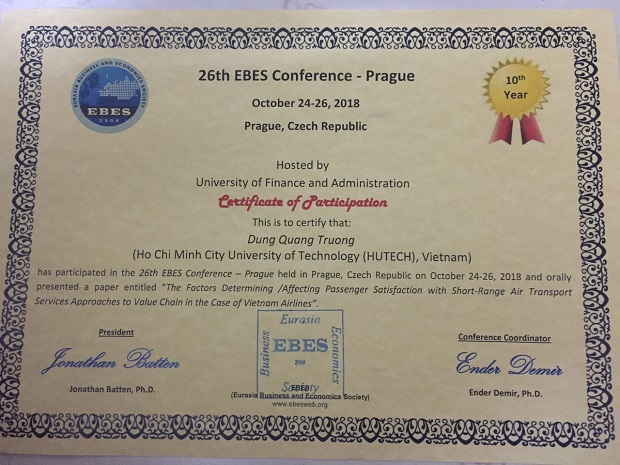 Giảng viên HUTECH tham gia thuyết trình tại Hội thảo Quốc tế EBES (Prague, Czech) 70