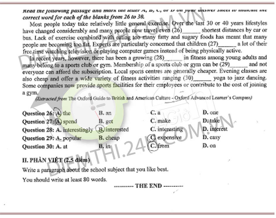 Đáp án đề thi tốt nghiệp THPT 2014 môn tiếng Anh (Ngoại ngữ) 545