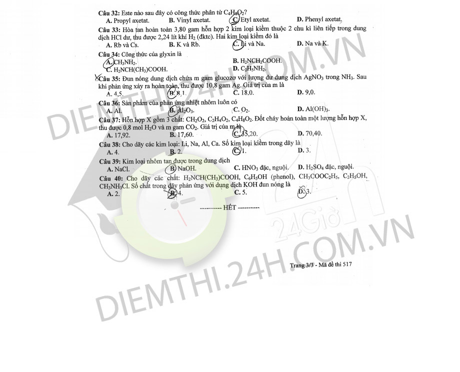  Đáp án đề thi tốt nghiệp THPT 2014 môn Hóa, Địa lí 618