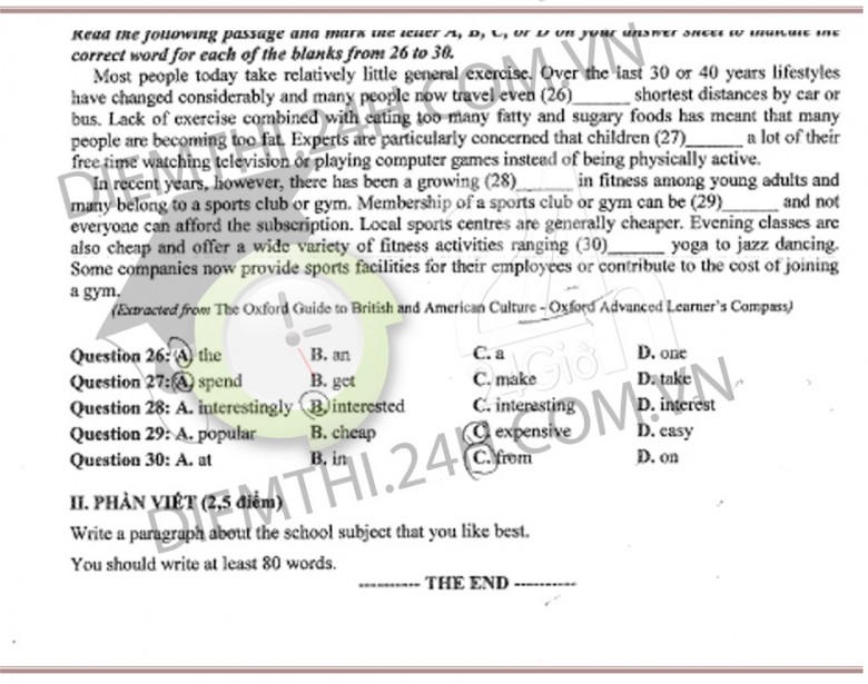 Đáp án đề thi tốt nghiệp THPT 2014 môn tiếng Anh (Ngoại ngữ) 544