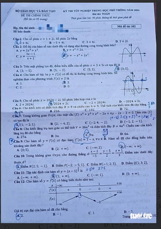 [Mới] - Đề thi tốt nghiệp THPT môn Toán và gợi ý giải đề 55