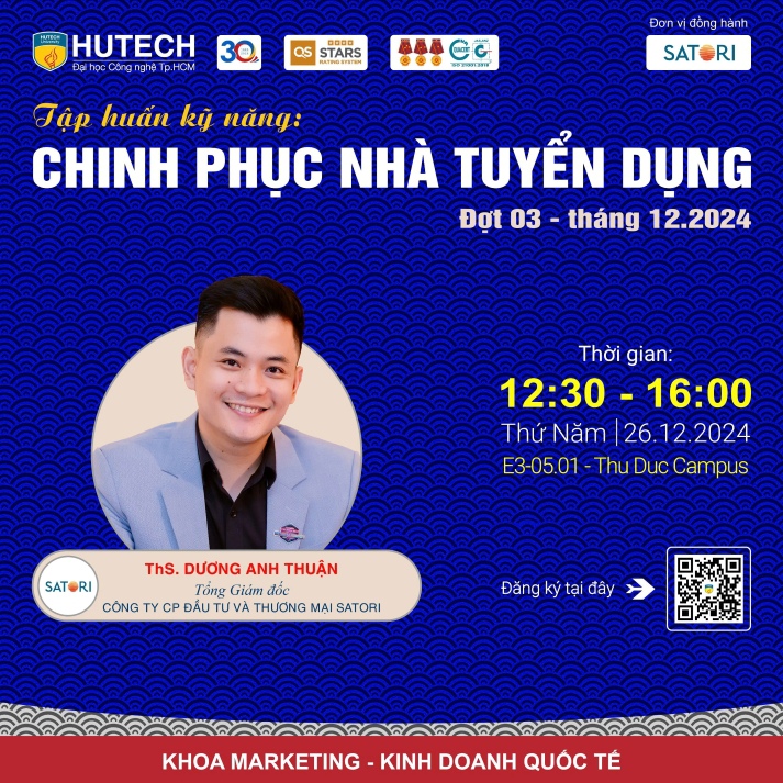 HUTECH-ers nắm bắt cơ hội học hỏi kỹ năng tìm việc cùng Tổng Giám đốc Satori Việt Nam vào 26/12 tới 12