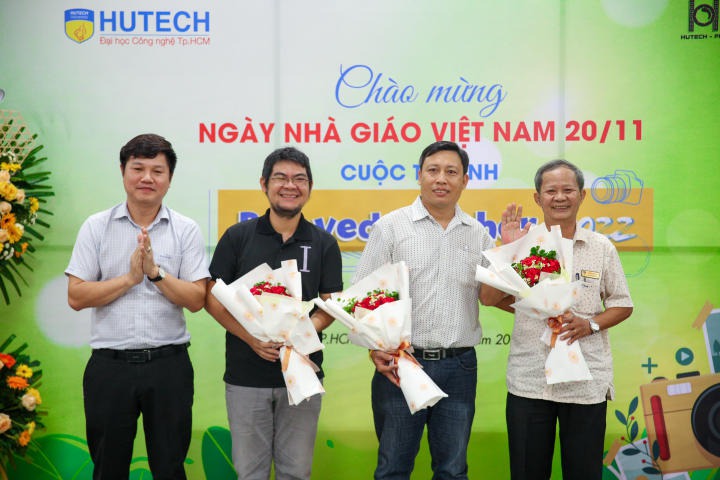 BGK cuộc thi là thầy Nguyễn Công Mậu, ThS. Trương Ngọc Bảo, nhiếp ảnh gia Kmon Nguyễn (từ phải sang)