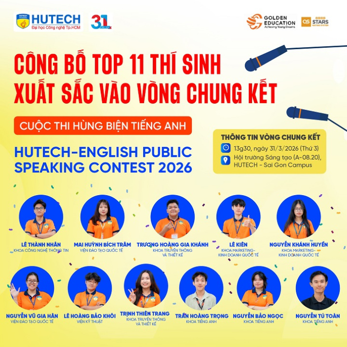 Lộ diện Top 11 thí sinh xuất sắc vào vòng Chung kết Cuộc thi hùng biện tiếng Anh “HUTECH - English Public Speaking Contest 2026” 12