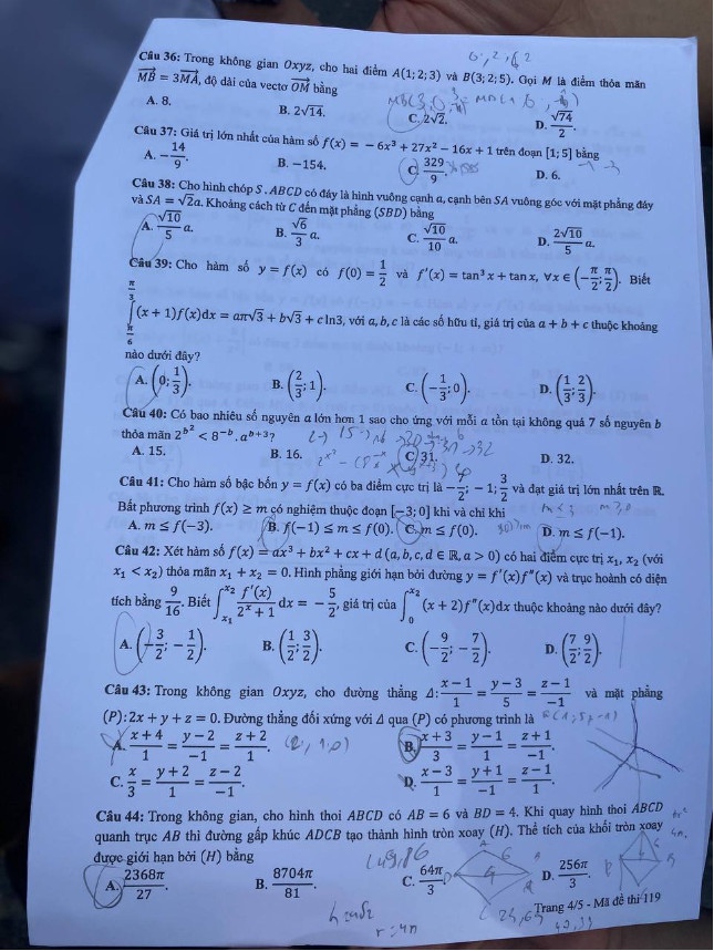[Mới] - Đề thi tốt nghiệp THPT môn Toán và gợi ý giải đề 44