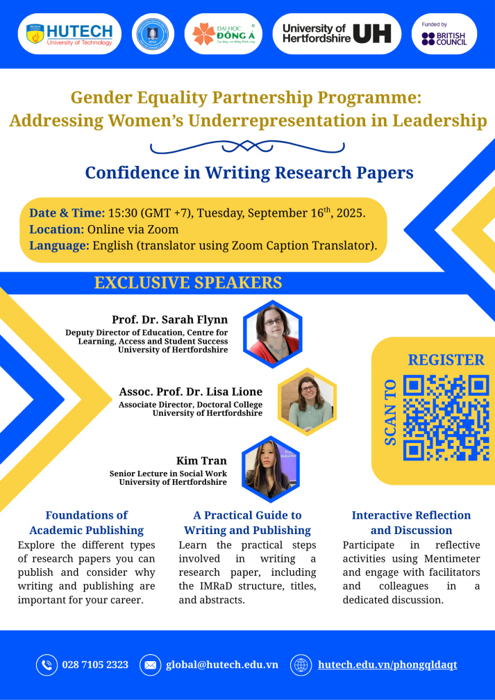 Hội thảo trực tuyến “Confidence in Writing Research Papers” sẽ diễn ra vào ngày 16/9 tới