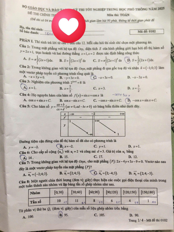 [Mới] - Đề thi tốt nghiệp THPT môn Toán và gợi ý giải đề 42