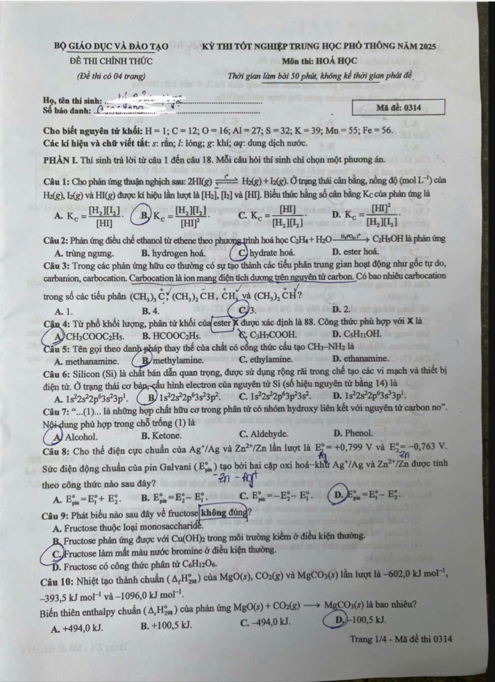 [Mới] - Đề thi tốt nghiệp THPT môn Hóa học và gợi ý giải đề 40