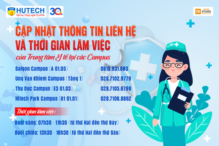 Nắm bắt thông tin liên hệ và thời gian làm việc của Trung tâm Y tế tại các cơ sở học tập của HUTECH 10