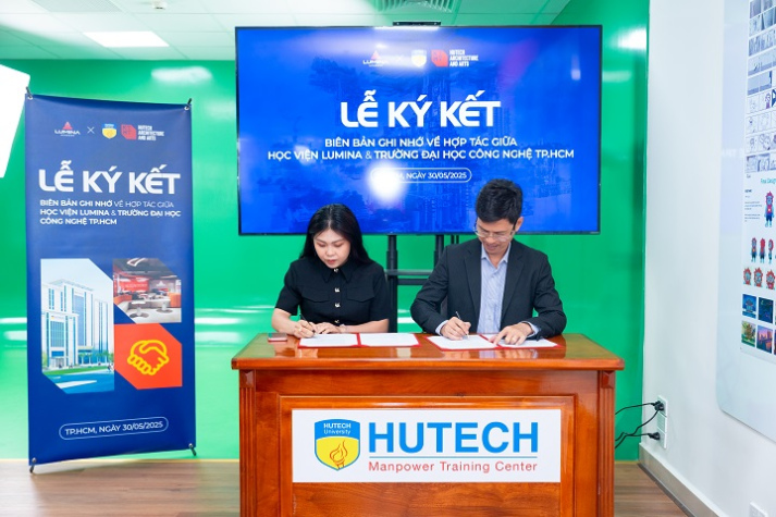 HUTECH khánh thành phòng thực hành ngành Nghệ thuật số trị giá hơn 2 tỷ đồng, ký kết MOU cùng Học viện Lumina 50