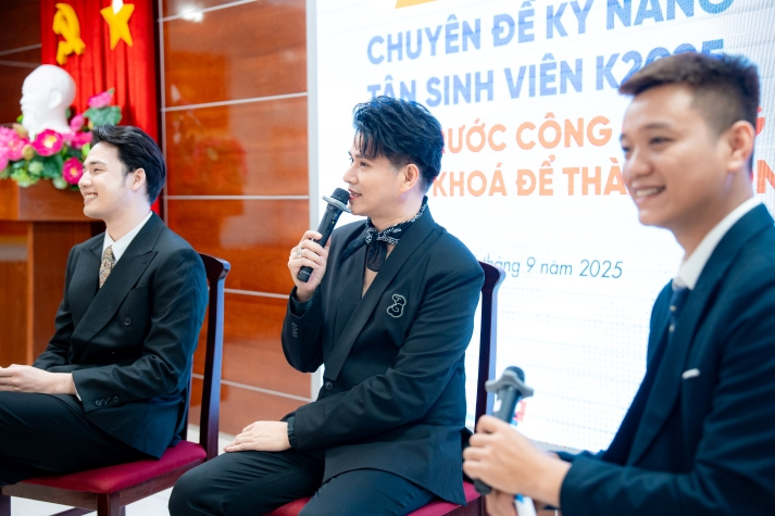 [Video] Á vương Mr World 2024 và MC Vũ Mạnh Cường truyền bí quyết nói trước công chúng cho tân sinh viên HUTECH 52
