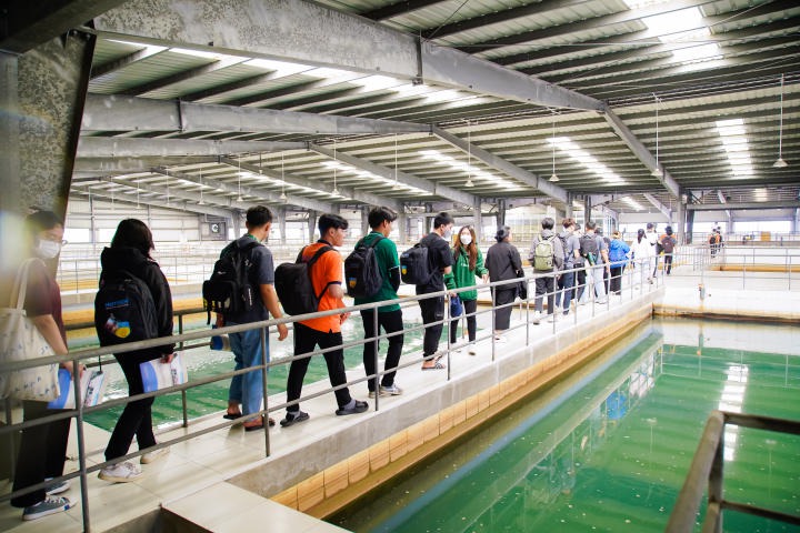 Sinh viên được cán bộ, kỹ sư hướng dẫn tìm hiểu thông tin về xử lý nước tại nhà máy HUTECH 3