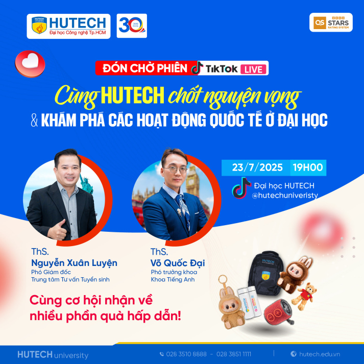 [HUTECH TIKTOK LIVE 2025] Cùng HUTECH chốt nguyện vọng & khám phá hoạt động quốc tế tại livestream đặc biệt ngày 23/7 10