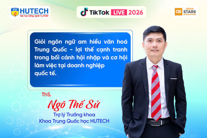 [HUTECH TIKTOK LIVE 2026] Mở lối nghề nghiệp với các lĩnh vực Thẩm mỹ - Thực phẩm - Sinh học & Ngôn ngữ Trung Quốc vào 22/4 19