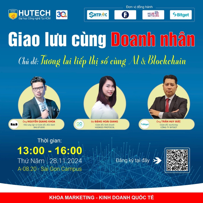 Cơ hội cho sinh viên HUTECH khám phá tương lai tiếp thị số với các chuyên gia AI & Blockchain vào 28/11 tới 9