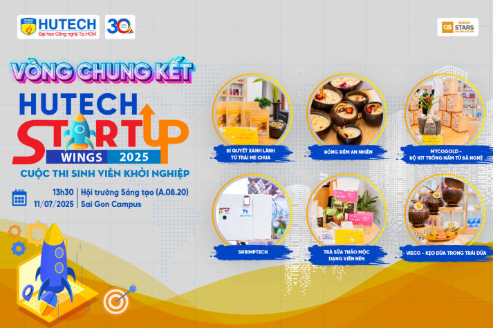 Đăng ký tham dự và cổ vũ cho Top 6 tại Chung kết HUTECH Startup Wings 2025 vào 11/7 tới 8