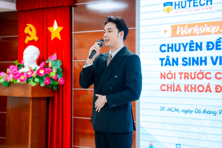 [Video] Á vương Mr World 2024 và MC Vũ Mạnh Cường truyền bí quyết nói trước công chúng cho tân sinh viên HUTECH 65