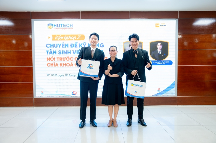 [Video] Á vương Mr World 2024 và MC Vũ Mạnh Cường truyền bí quyết nói trước công chúng cho tân sinh viên HUTECH 15