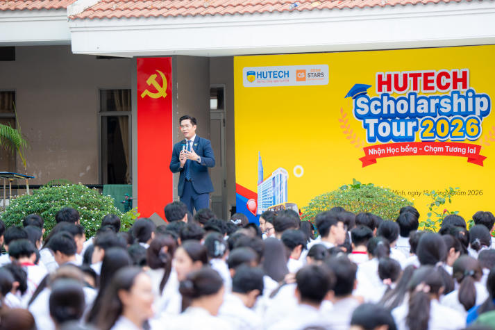 [Video] Khởi động hành trình HUTECH Scholarship Tour 2026 tại THPT Nguyễn Hữu Thọ (TP.HCM), tiếp sức sĩ tử trước kỳ thi THPT 50
