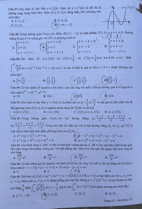 [Mới] - Đề thi tốt nghiệp THPT môn Toán và gợi ý giải đề 107
