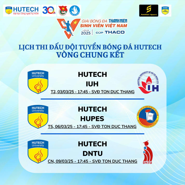 Đội tuyển bóng đá HUTECH lọt vào bảng đấu “tử thần” tại vòng Chung kết Cúp THACO 2025