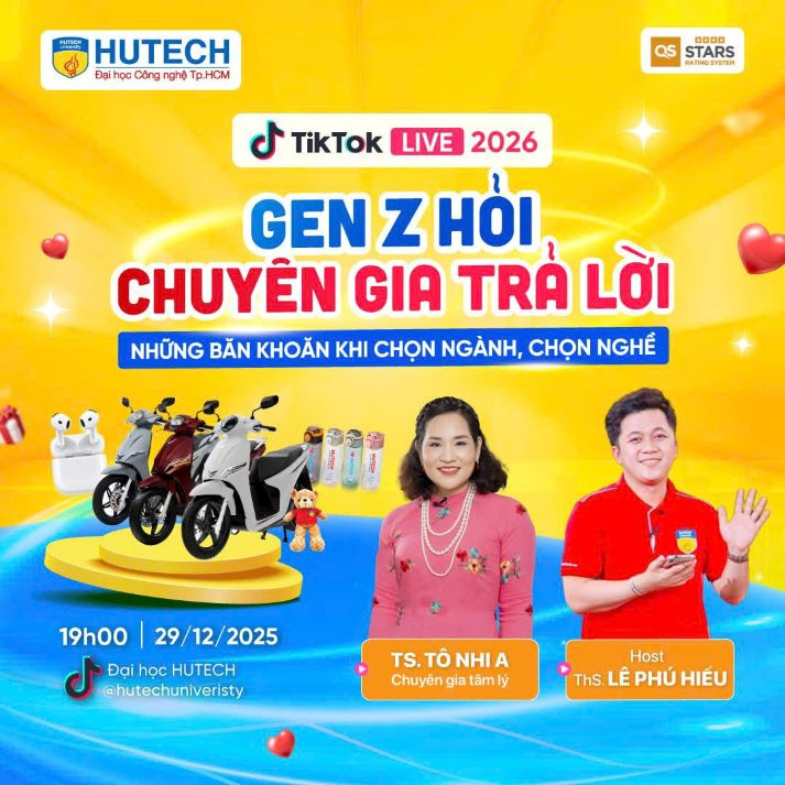 [HUTECH TIKTOK LIVE 2026] Gỡ rối những băn khoăn khi chọn ngành, chọn nghề vào ngày 29/12 tới 10