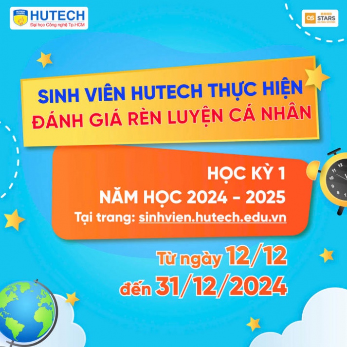 Sinh viên HUTECH đánh giá rèn luyện cá nhân HKI năm học 2024-2025 từ 12/12 đến 31/12 21